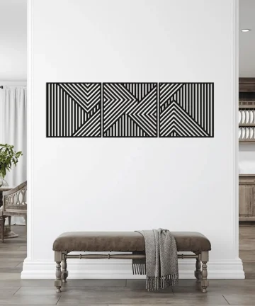 Geometric Lines Panel Set of 3 Wooden Wall Art Decor