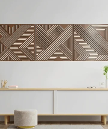 Geometric Lines Panel Set of 3 Wooden Wall Art Decor