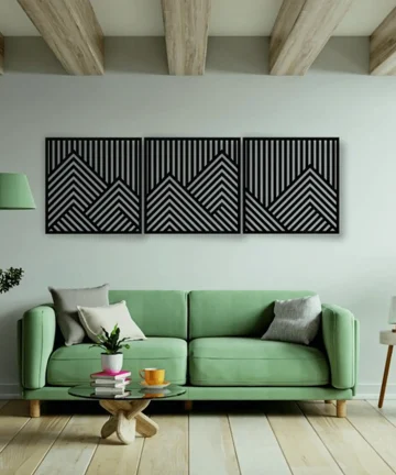 Geometric Lines Panel Set of 3 Wooden Wall Art Decor