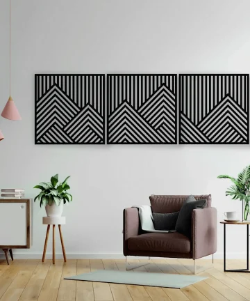 Geometric Lines Panel Set of 3 Wooden Wall Art Decor