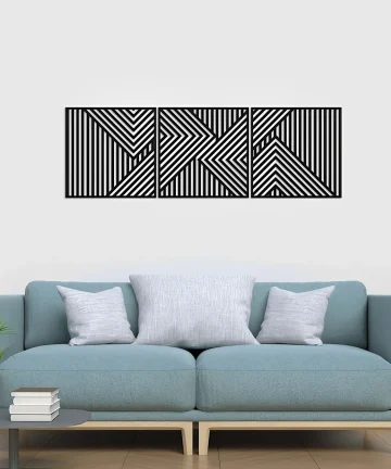 Geometric Lines Panel Set of 3 Wooden Wall Art Decor