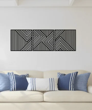Geometric Lines Panel Set of 3 Wooden Wall Art Decor