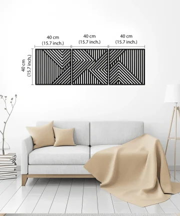 Geometric Lines Panel Set of 3 Wooden Wall Art Decor