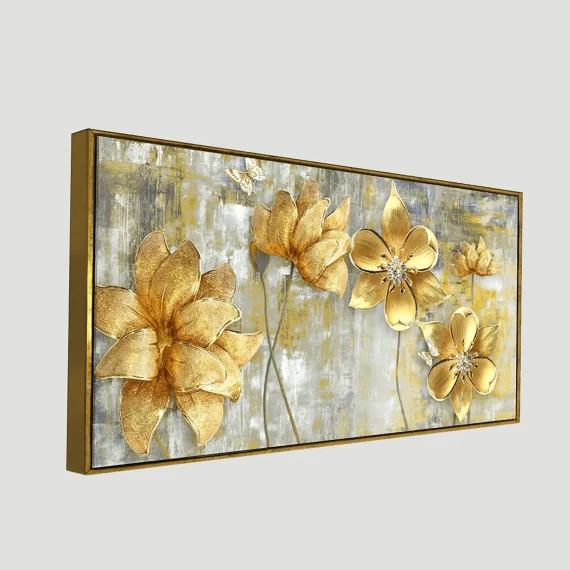 Golden Abstract Flowers Premium Wall Painting