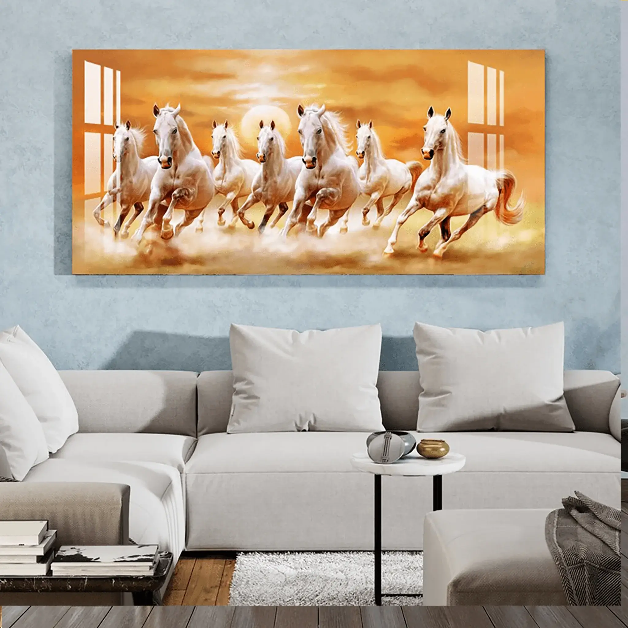 Beautiful Seven Running Horses Canvas Big Wall Painting
