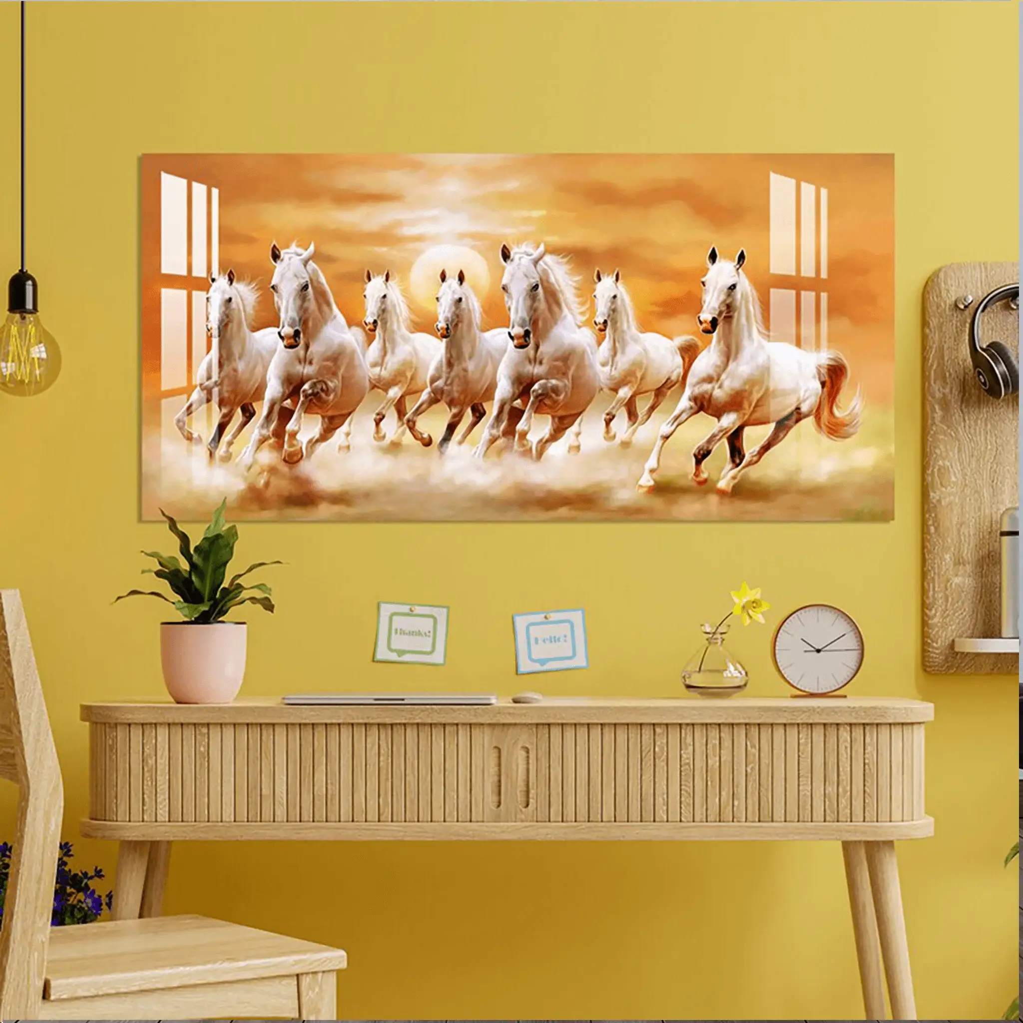 Beautiful Seven Running Horses Canvas Big Wall Painting