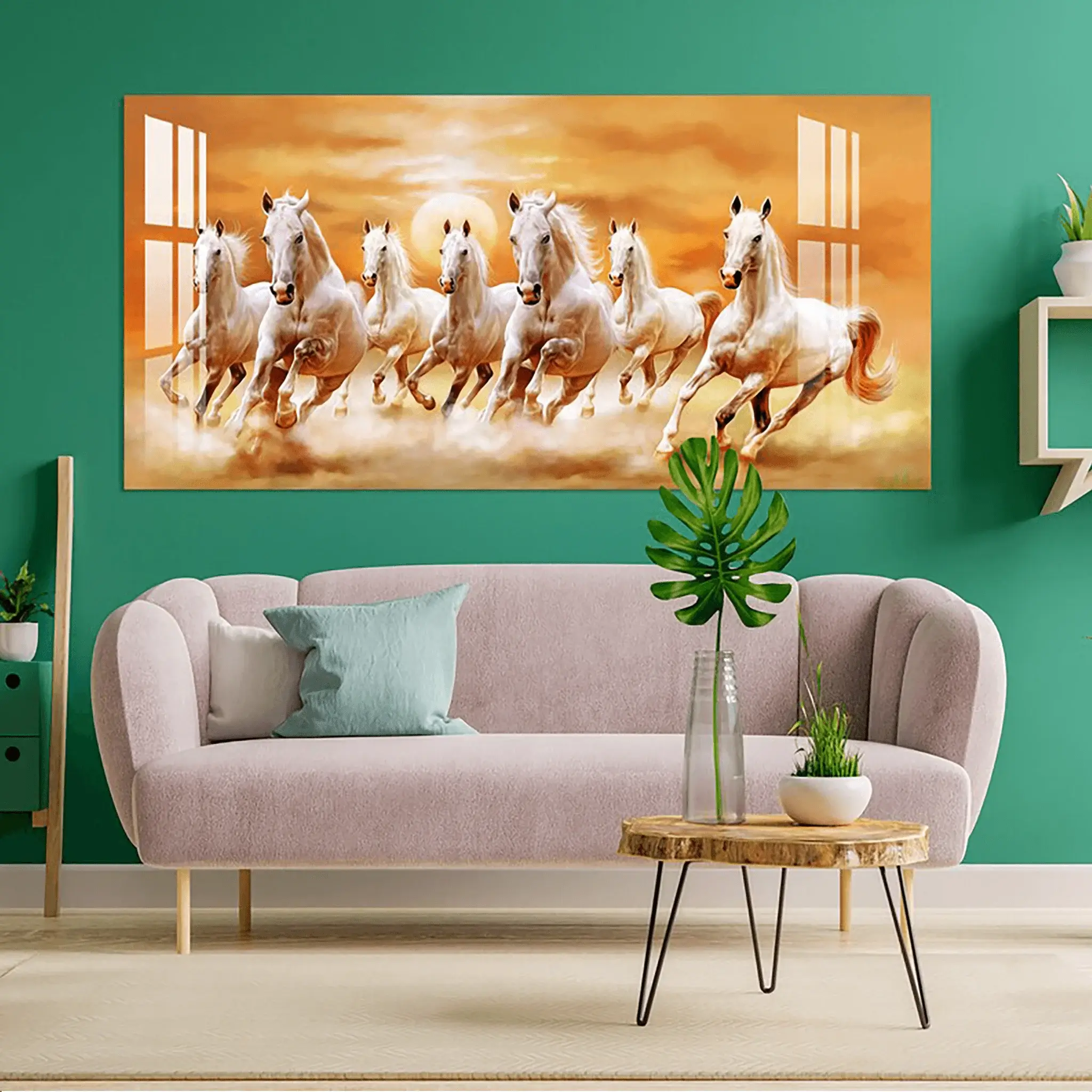 Beautiful Seven Running Horses Canvas Big Wall Painting