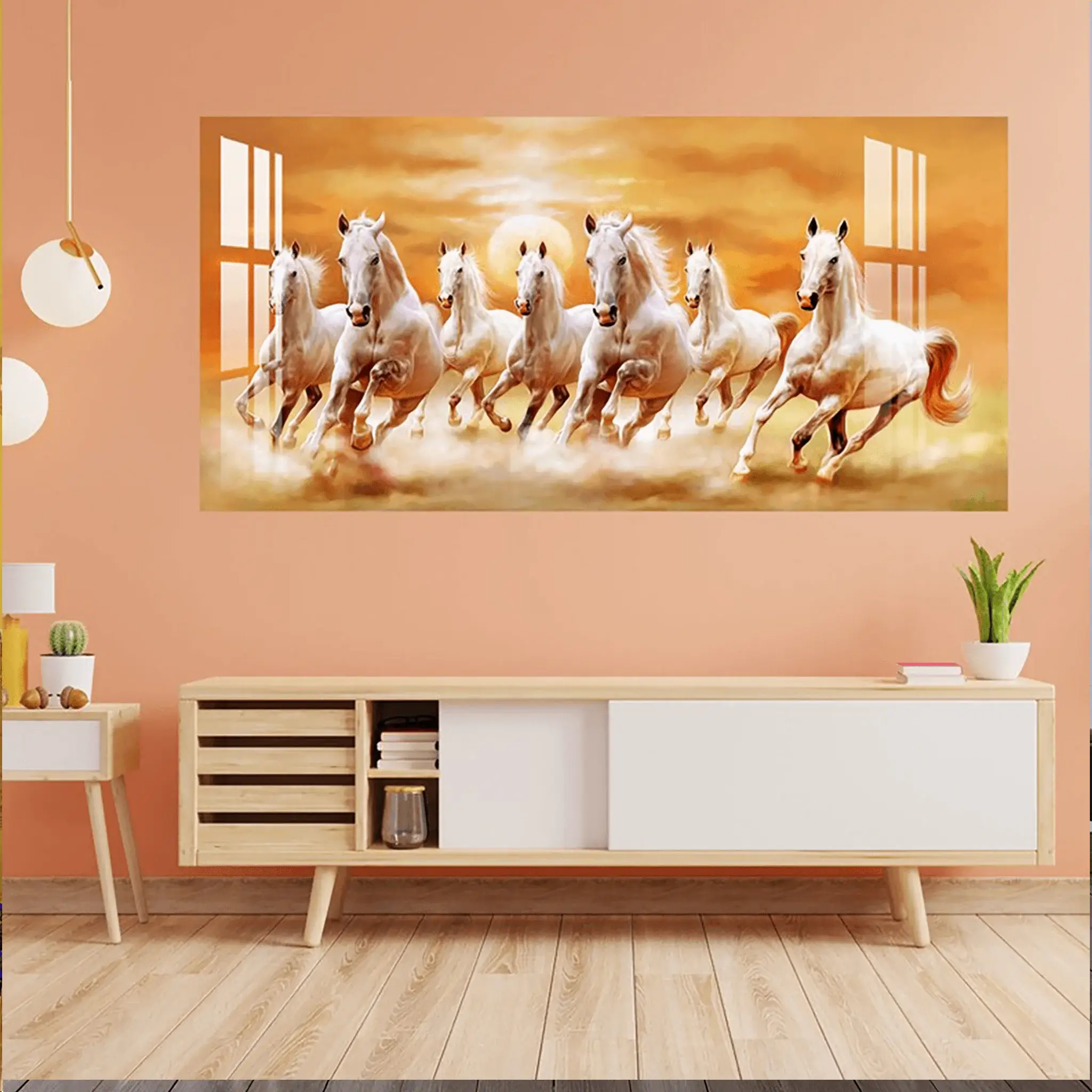 Beautiful Seven Running Horses Canvas Big Wall Painting
