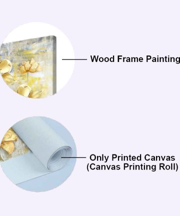 Premium Canvas Wall Painting of Golden Abstract Flowers in Big Panoramic Design