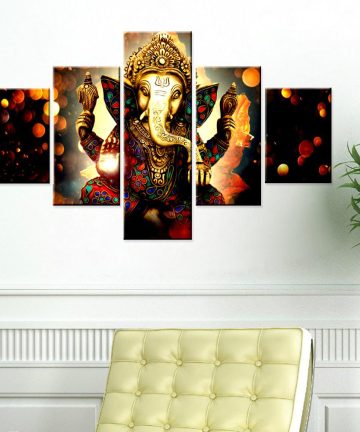 This Lord Ganesh canvas wall painting is a beautiful and vibrant piece of art that will bring a touch of spirituality and color to any room. Hand-painted with intricate details, it is sure to be a conversation starter.