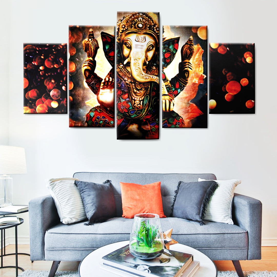 This Lord Ganesh canvas wall painting is a beautiful and vibrant piece of art that will bring a touch of spirituality and color to any room. Hand-painted with intricate details, it is sure to be a conversation starter.