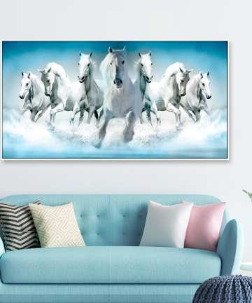 Seven Running Horses in Water Wall Canvas Painting - Home Decor Artwork