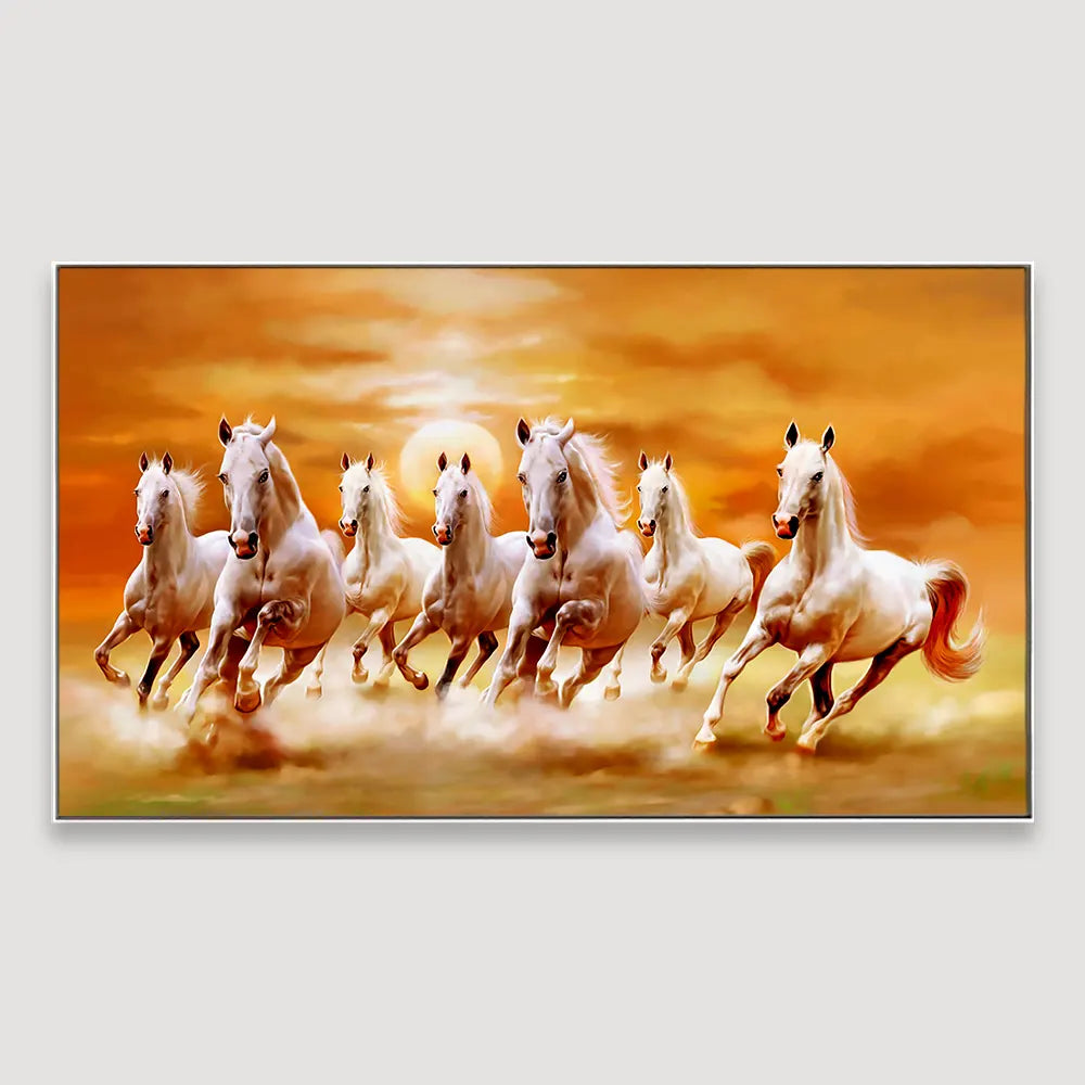Seven Horse Canvas Wall Art - Beautiful Running Horses Painting