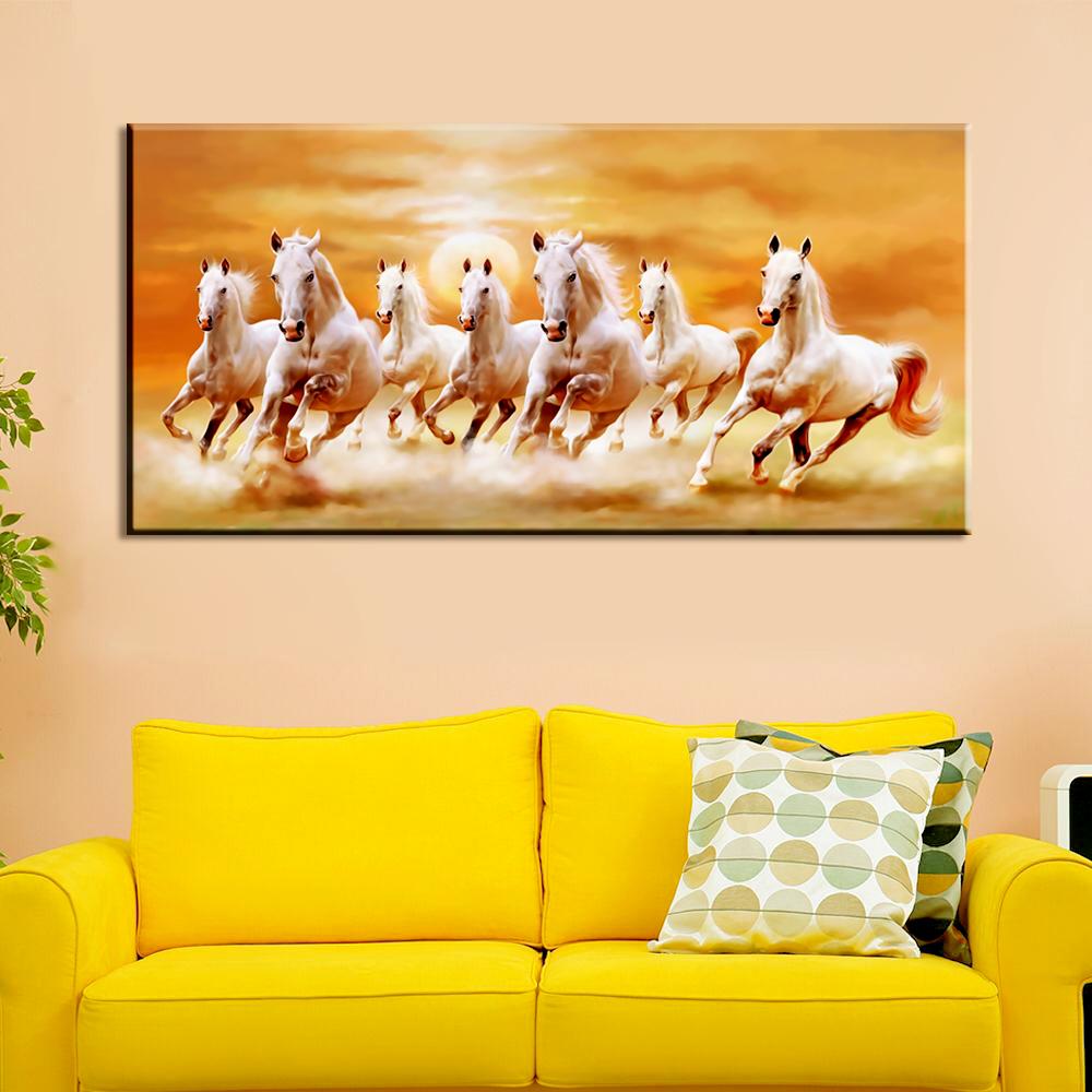 Seven Horse Canvas Wall Art Beautiful Running Horses Painting