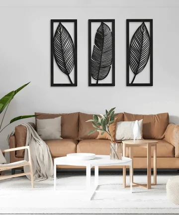 leaf geometric 3 Set wooden wall art