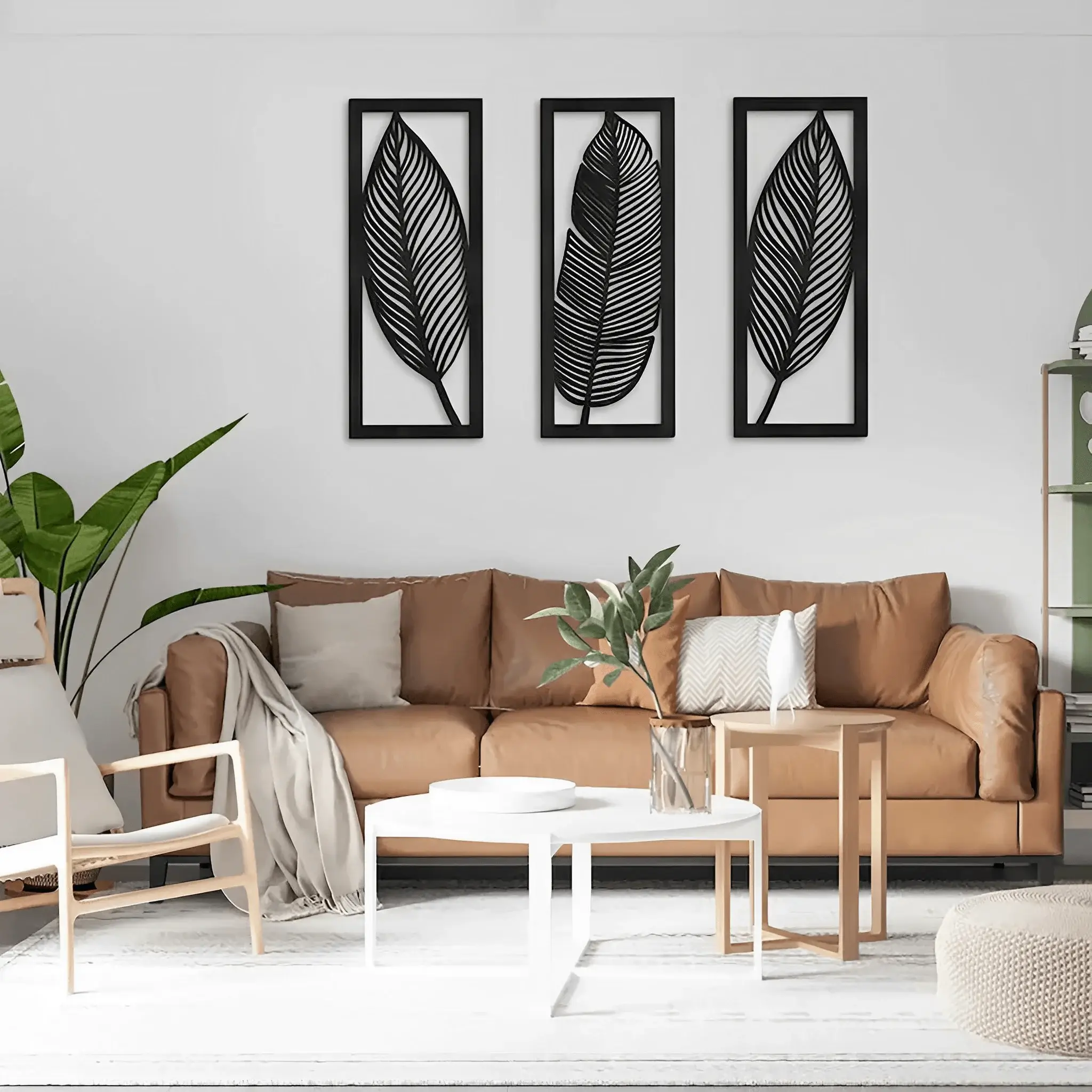 leaf geometric 3 Set wooden wall art