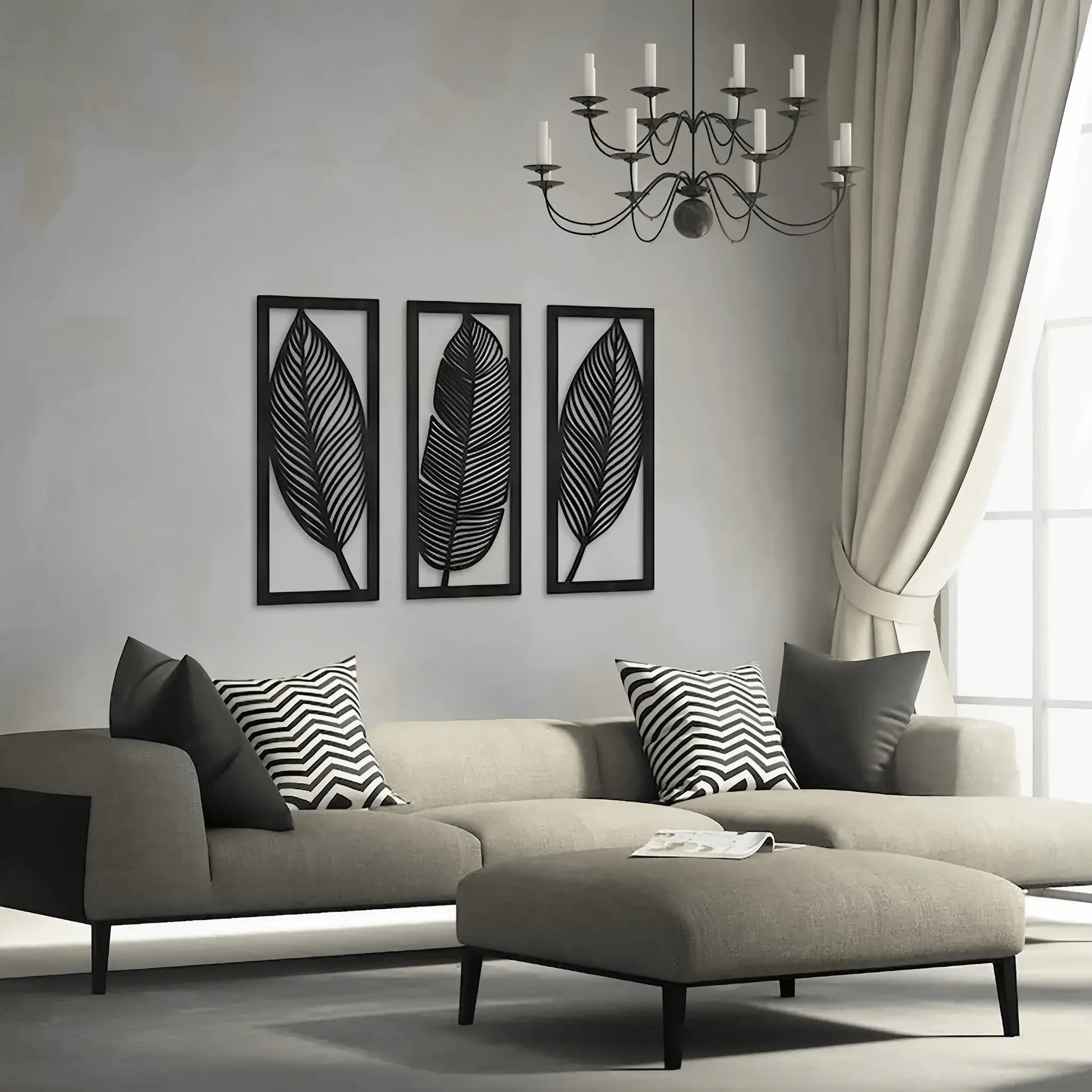 leaf geometric 3 Set wooden wall art