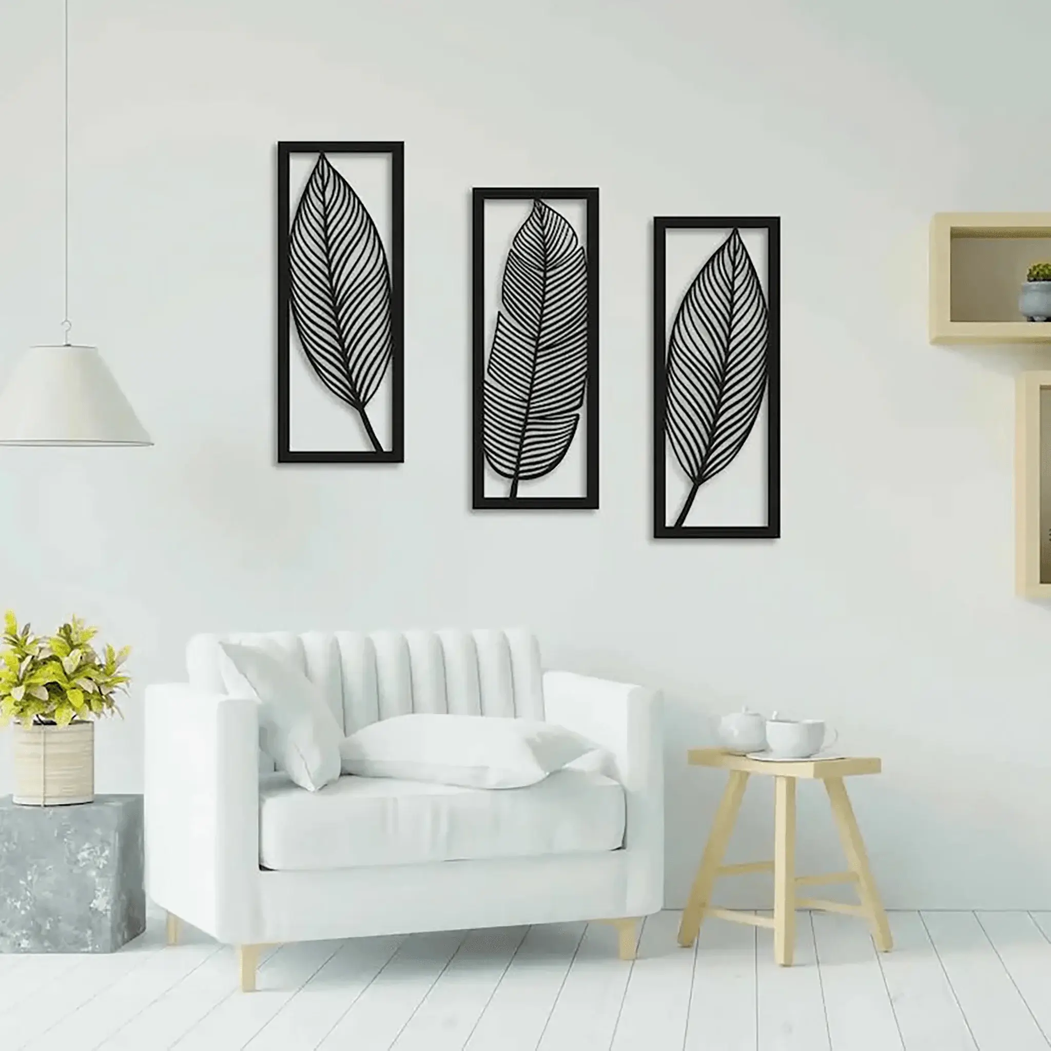leaf geometric 3 Set wooden wall art