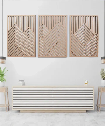 Mountain Wall Art Panels Set of 3 Geometric Wooden Art
