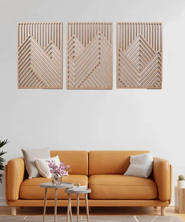 Mountain Wall Art Panels Set of 3 Geometric Wooden Art
