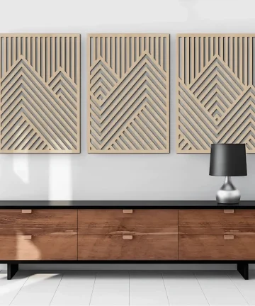 Mountain Wall Art Panels Set of 3 Geometric Wooden Art