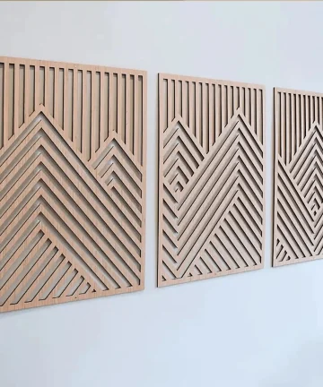 Mountain Wall Art Panels Set of 3 Geometric Wooden Art