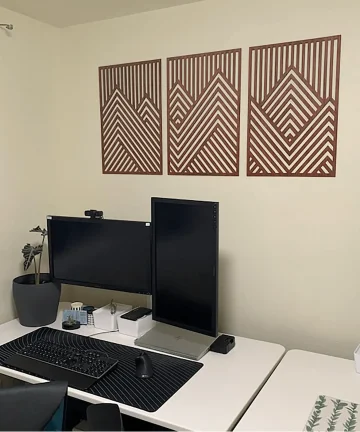 Mountain Wall Art Panels Set of 3 Geometric Wooden Art