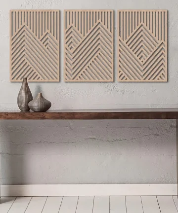 Mountain Wall Art Panels Set of 3 Geometric Wooden Art