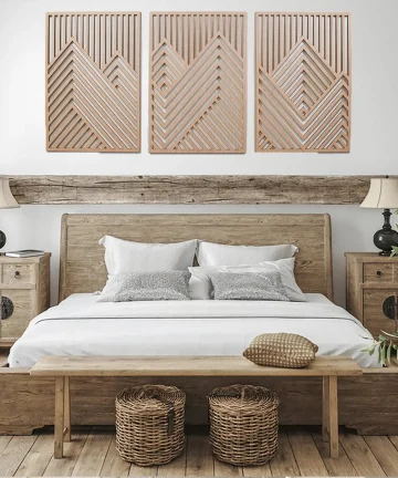 Mountain Wall Art Panels Set of 3 Geometric Wooden Art