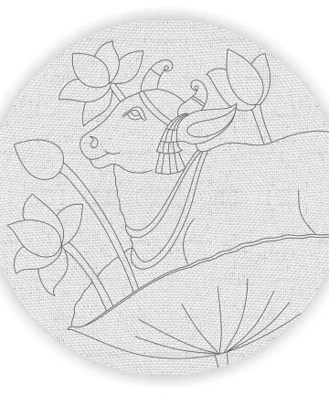 Lotus with Pichwai Cow Pre Marked Canvas