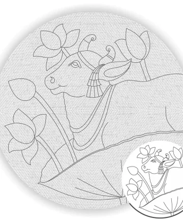 Lotus with Pichwai Cow Pre Marked Canvas