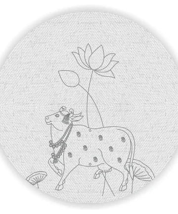 Lotus with Pichwai Cow Pre Marked Canvas