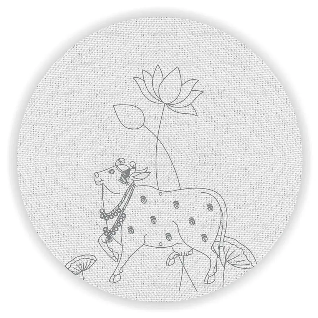 Lotus with Pichwai Cow Pre Marked Canvas