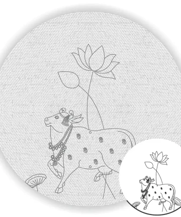Lotus with Pichwai Cow Pre Marked Canvas
