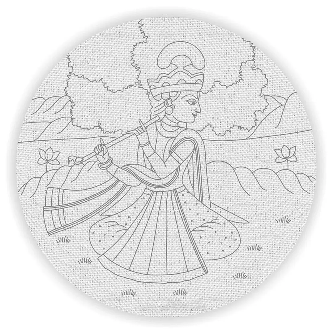 Krishna Playing Flute Pre-Marked Canvas