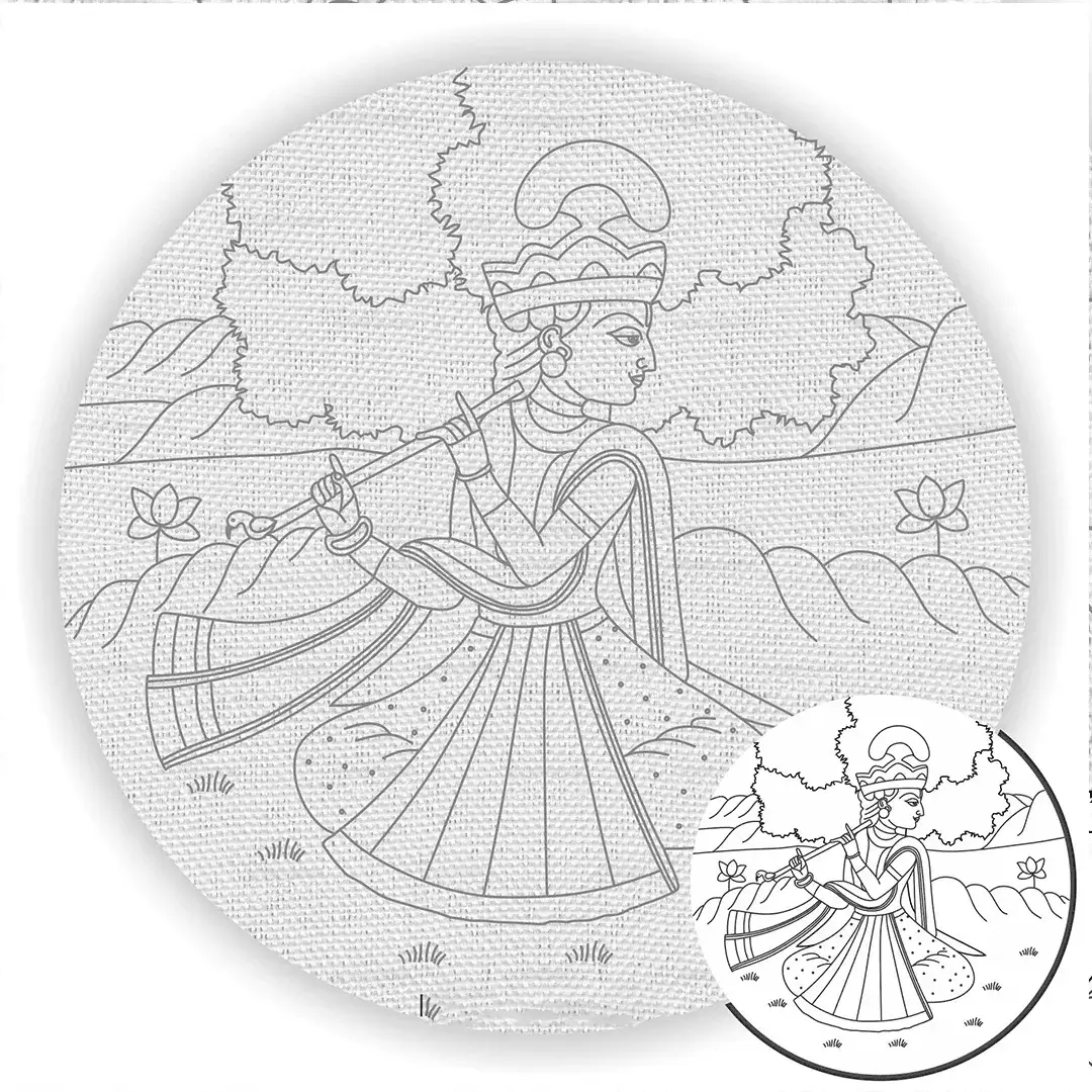 Krishna Playing Flute Pre-Marked Canvas