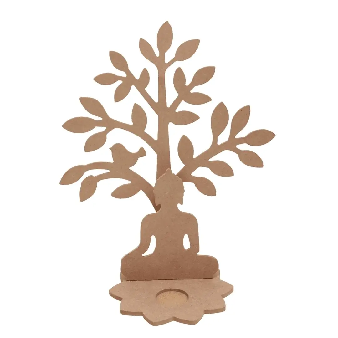 MDF Meditating Buddha Under Tree T-Light Holder