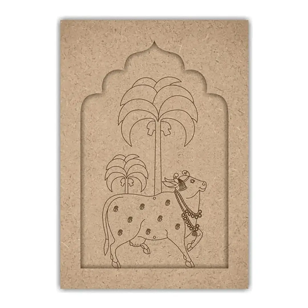 Coconut Tree With Pichwai Cow Pre Marked Jharokha