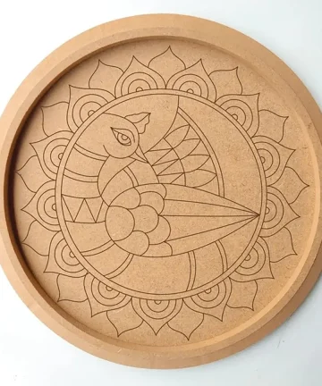 MDF Pre Marked Round Peacock Design