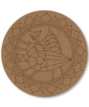 MDF Pre Marked Round Peacock Design