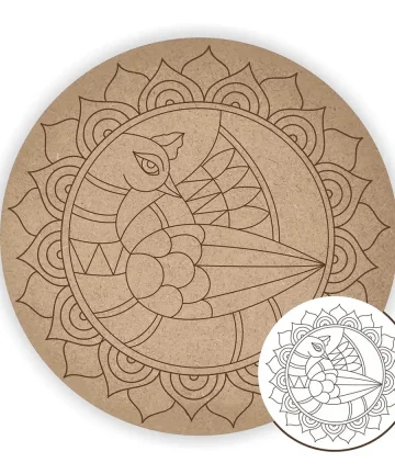 MDF Pre Marked Round Peacock Design