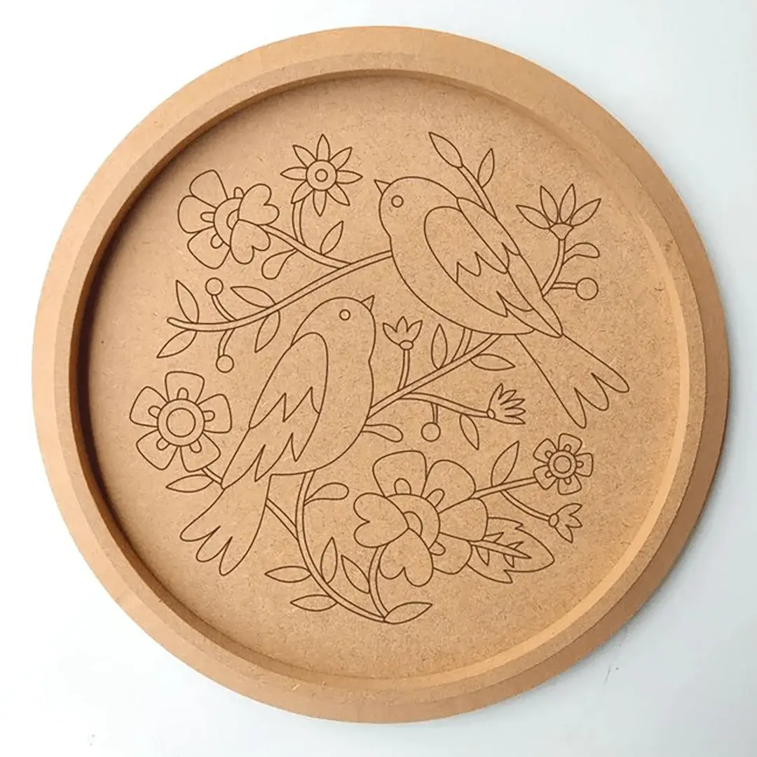 MDF Pre Marked Round Flower with Bird