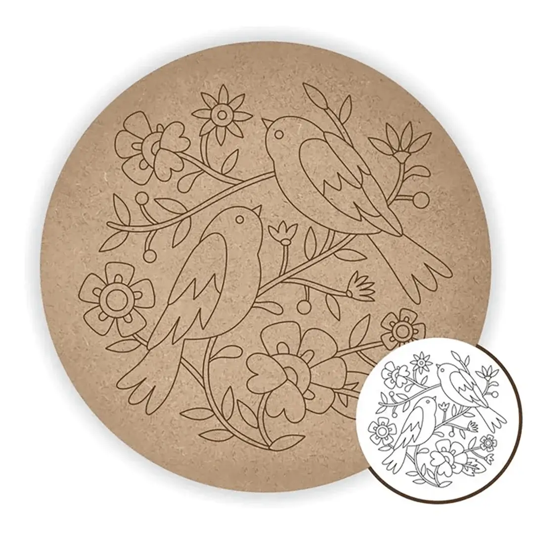 MDF Pre Marked Round Flower with Bird