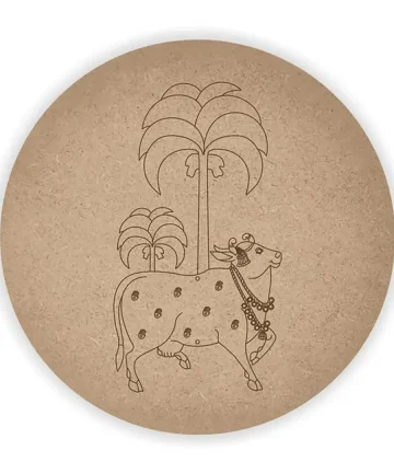 MDF Pre Marked Round Palm Tree with Pichwai Cow