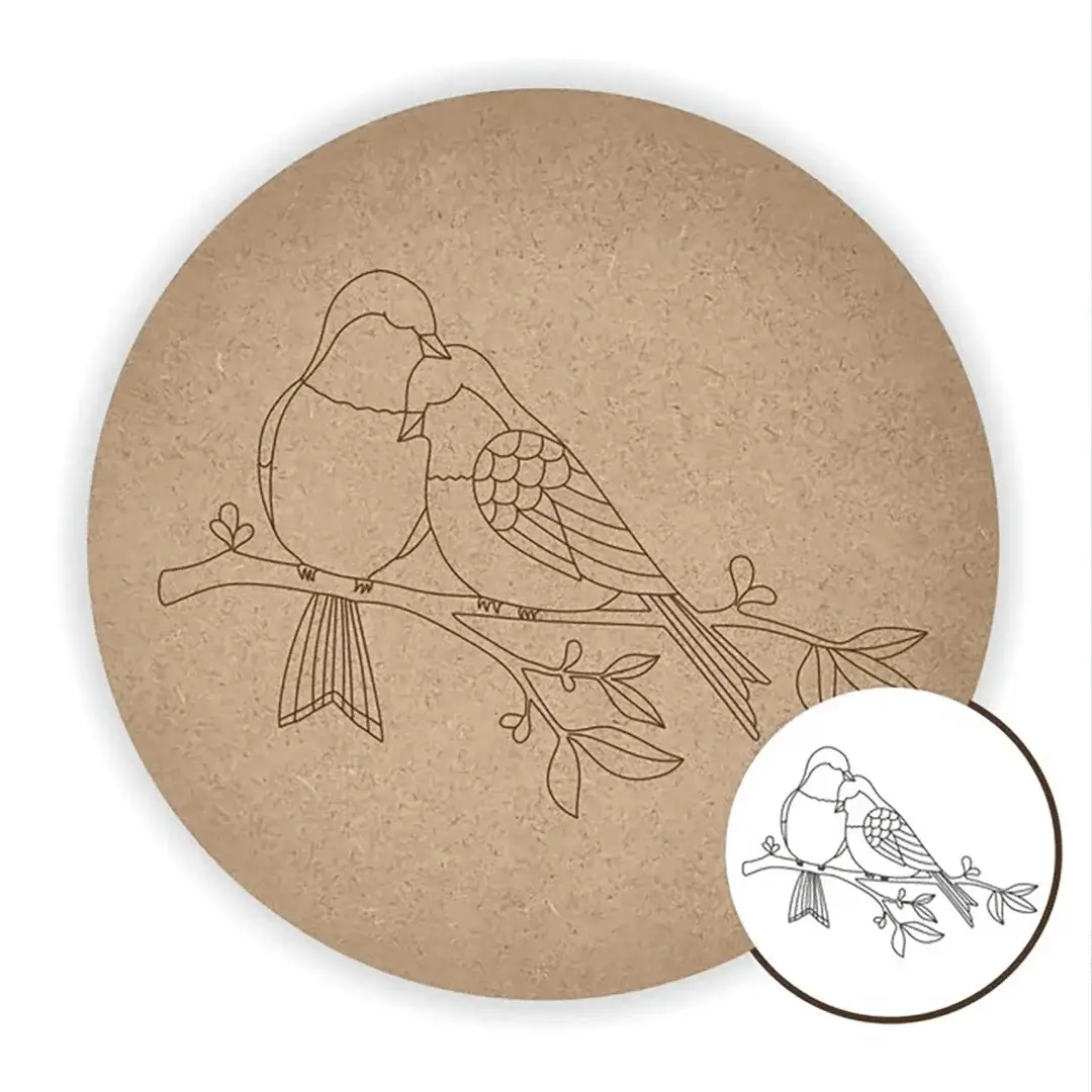 MDF Pre Marked Round Bird Love